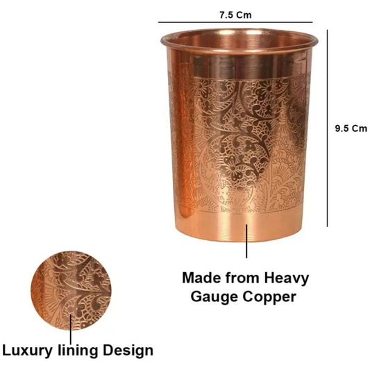 Copper Water Glass Full Embossed Drinking Tumbler Health Benefit 300ML