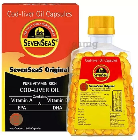 Seven Seas Cod Liver Fish Oil - 500 Capsules Vitamin A and D Omega3
